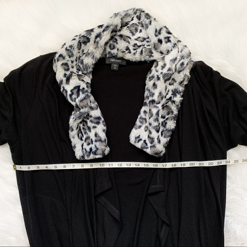 KAREN KANE Faux Fur Collar Long Cardigan. - Picture 3 of 6